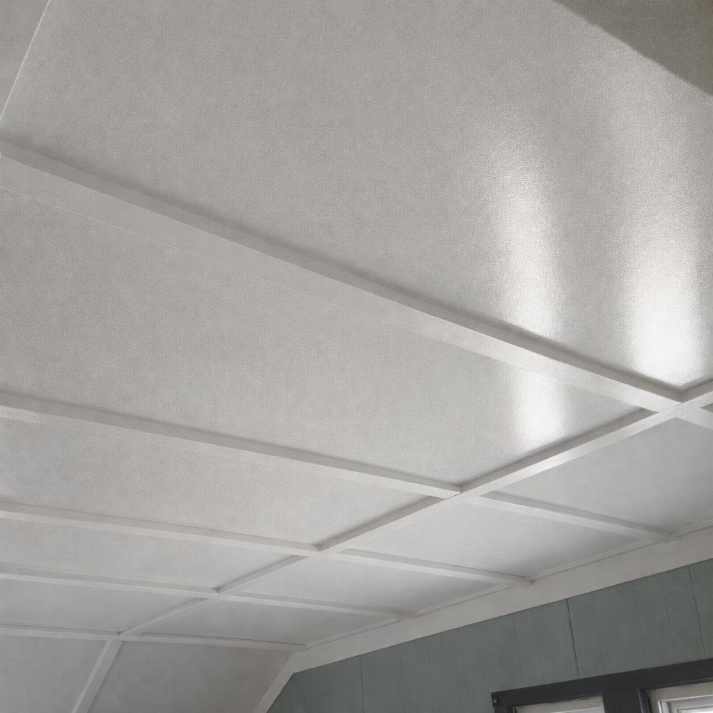 White ceiling trim arranged in a rectangular grid